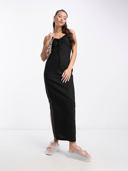 Daisy Street linen look cami maxi dress with tie front