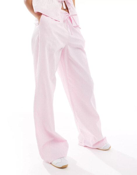 Stradivarius co-ord tie front trousers in pink stripe