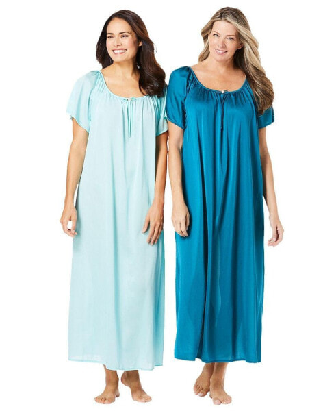 Plus Size Only Necessities 2-Pack Long Silky Gown