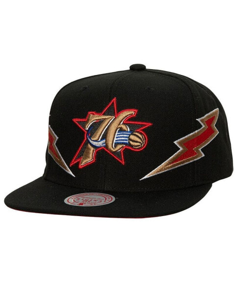 Men's Black Philadelphia 76ers Hardwood Classics Soul Double Trouble Lightning Snapback Hat