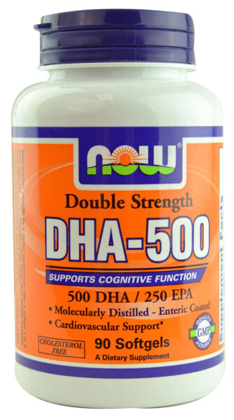 NOW Foods DHA-500 ДГК 500 мг для поддержки здоровья мозга и сердечно-сосудистой системы 90 гелевых капсул