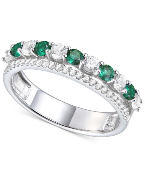 Lab-Grown Emerald (1/3 ct. t.w.) & Lab-Grown White Sapphire (5/8 ct. t.w.) Stack Band in Sterling Silver (Also in Lab-Grown Ruby & Lab-Grown Sapphire)