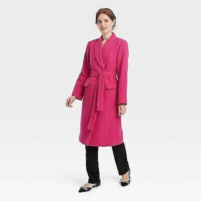 Women's Essential Wool Overcoat Jacket - A New Day Pink S