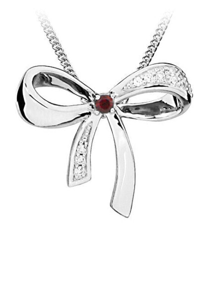 Charming silver pendant bow with garnet PG000097