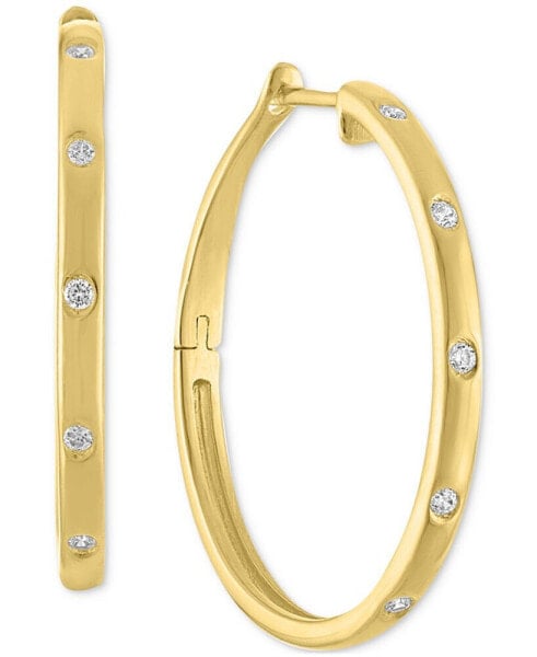 Diamond Studded Skinny Small Hoop Earrings (1/10 ct. t.w.) in 14k Gold-Plated Sterling Silver, 1"