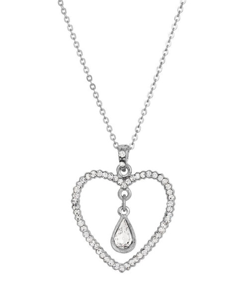 Silver-Tone Clear Crystal Heart Teardrop Necklace