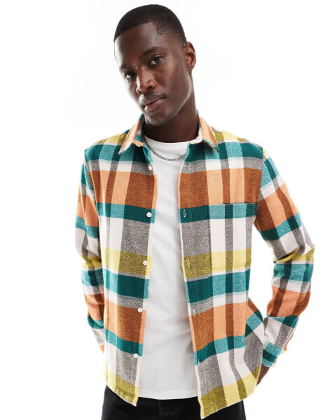 ASOS DESIGN brushed flannel shirt in rainbow check