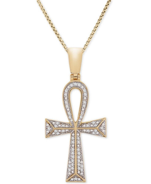 Men's Diamond Ankh Cross 22" Pendant Necklace (1/4 ct. t.w.) in 14k Gold-plated Sterling Silver and Sterling Silver