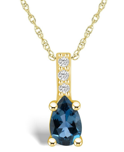 London Blue Topaz (1 Ct. T.W.) and Diamond Accent Pendant Necklace in 14K Yellow Gold