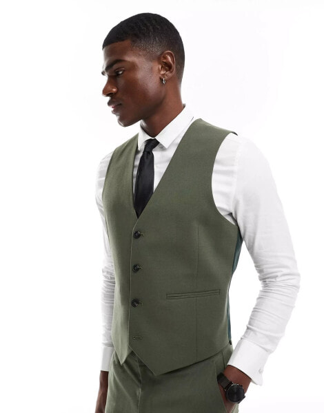 ASOS DESIGN slim suit waistcoat in dark green