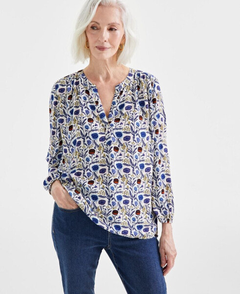 Women's Printed Split-neck Popover Blouse, Created for Macy's