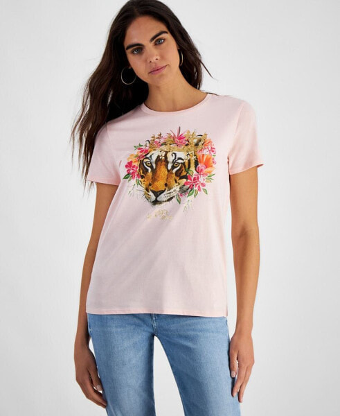 Women's Le Tigre Embellished Graphic Print Cotton T-Shirt