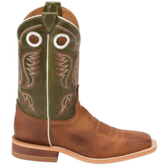 Justin Boots Austin 11 Inch Embroidered Square Toe Cowboy Mens Brown, Green Cas