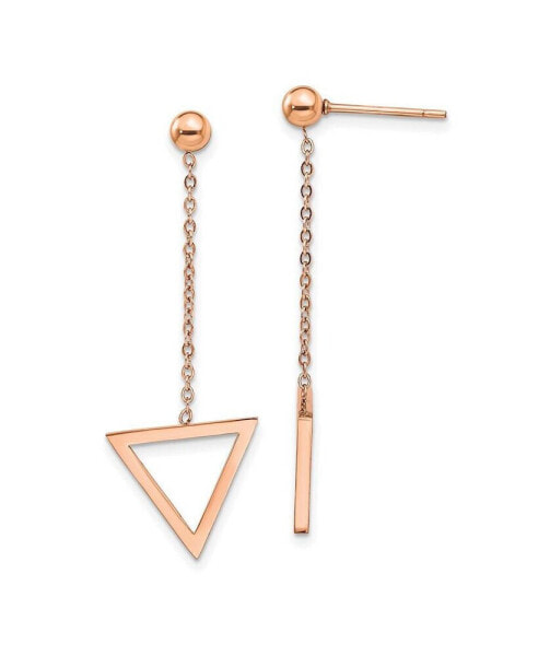 Stainless Steel Polished Rose plated Triangle Dangle Earrings