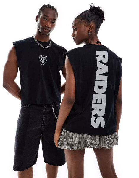 ASOS DESIGN unisex boxy oversized vest with Raiders graphic prints in black