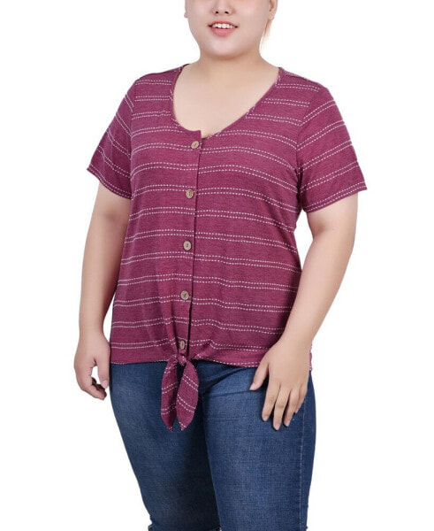 Plus Size Short Sleeve Tie Front Top