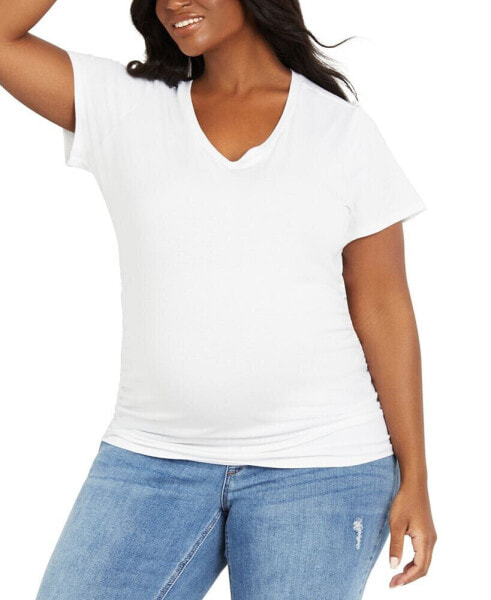 Plus Size V-Neck Side-Ruched Maternity Tee