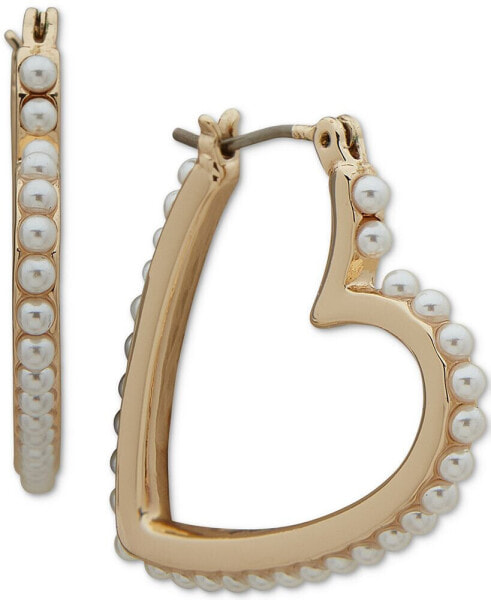 Gold-Tone Imitation Pearl Heart Hoop Earrings