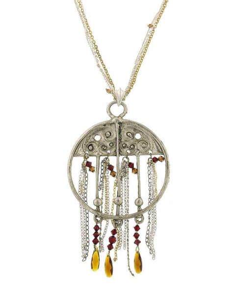 by 1928 Round Adorned Center Necklace with Tassel Chain and Crystals