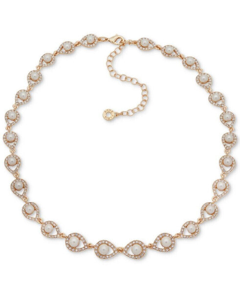 Anne Klein gold-Tone Pavé & Imitation Pearl Collar Necklace, 16" + 3" extender
