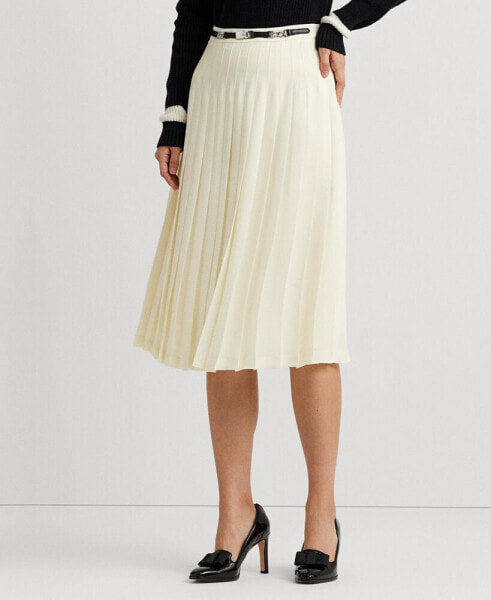 Women's Belted Pleated A-Line Skirt