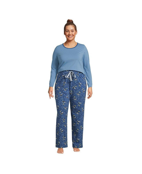 Women's Plus Size Knit Pajama Set Long Sleeve T-Shirt and Pants