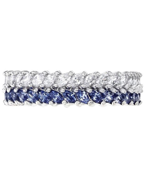 Cubic Zirconia Blue & White Marquise Chevron Eternity Band in Sterling Silver