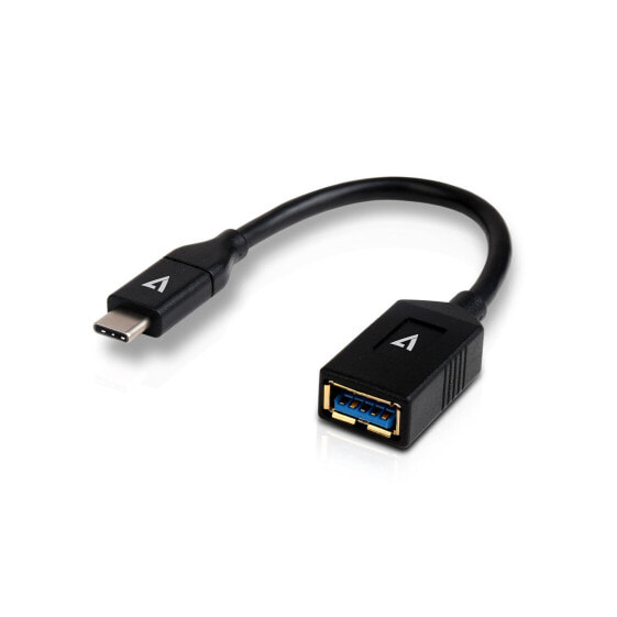 V7 Black USB Cable USB 3.0 A Female to USB-C Male 0.3m 1ft - 0.1 m - USB C - USB A - USB 3.2 Gen 1 (3.1 Gen 1) - Male/Female - Black