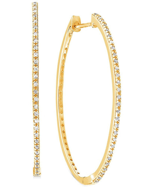 Diamond Medium Skinny Hoop Earrings (1/5 ct. t.w.) in 10k Gold, 1.3"