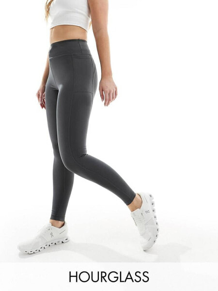 ASOS 4505 Hourglass Icon running tie waist gym legging with phone pocket in dark charcoal