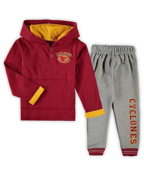 Toddler Boys Cardinal, Heathered Gray Iowa State Cyclones Poppies Hoodie and Sweatpants Set