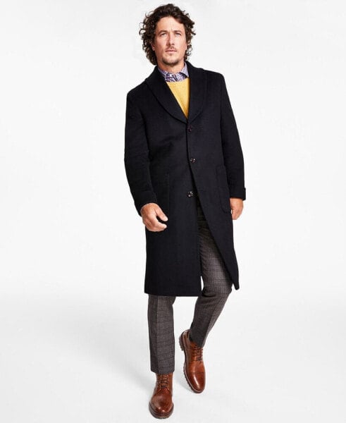 Men's Classic-Fit Medium Weight Solid Wool Blend Overcoats