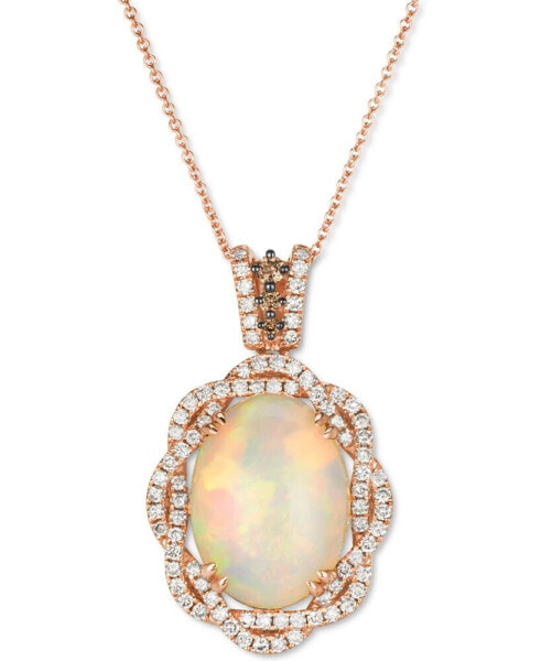 Le Vian neopolitan Opal (4-1/2 ct. t.w.) & Diamond (3/4 ct. t.w.) Braided Halo 18" Pendant Necklace in 14k Rose Gold