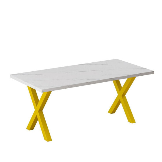 70.87" Modern Square Dining Table With Printed Marble Tabletop+ X-Shaped Table Leg