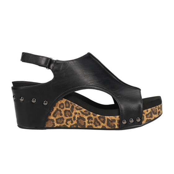 Corkys Carley Leopard Wedge Womens Black Casual Sandals 30-5316-BSLEO