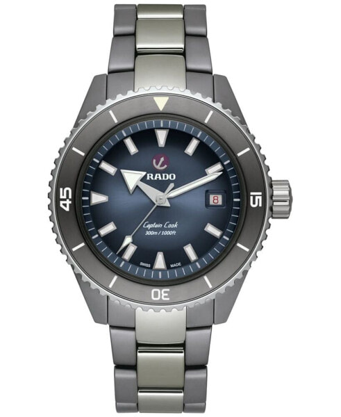 Men's Swiss Automatic Captain Cook Diver Silver Ceramic Bracelet Watch 43mm