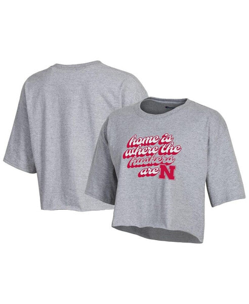 Women's Gray Nebraska Huskers Boyfriend Cropped T-shirt