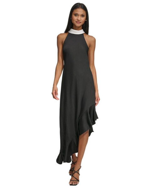 Women's Satin Crepe Asymmetrical-Hem Midi Dress