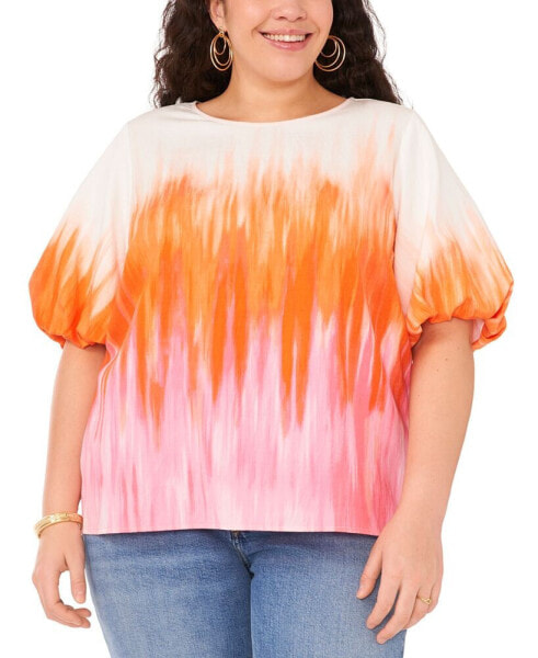 Plus Size Tie-Dye Puff-Sleeve Blouse