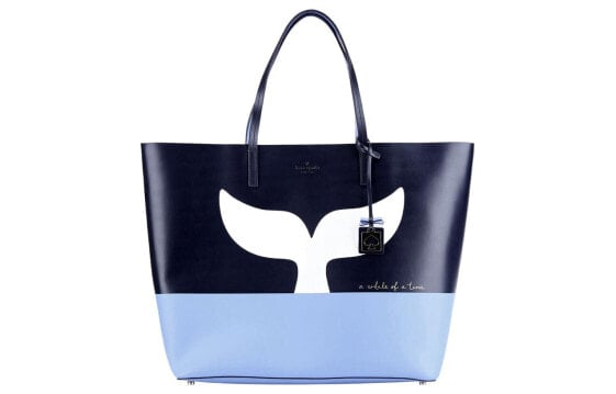 Сумка женская кожаная рюкзак kate spade 35 с рисунком китов Blue/Cobalt