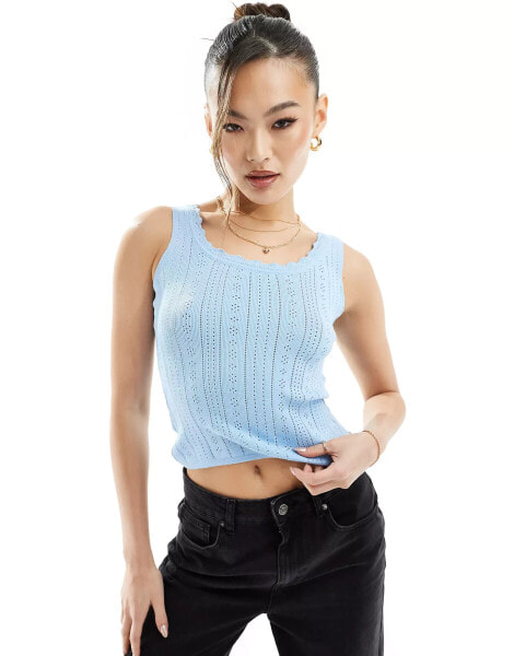 Fashionkilla pointelle lace trim vest top in blue