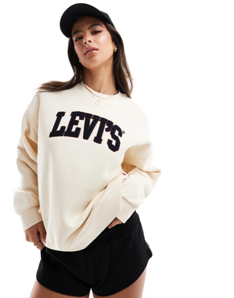 Levi's Salinas varsity chenille logo relaxed fit sweatshirt in beige