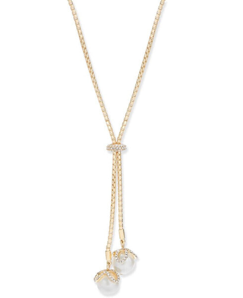 Crystal & Imitation Pearl Lariat Necklace, 36" + 2" extender, Created for Macy's