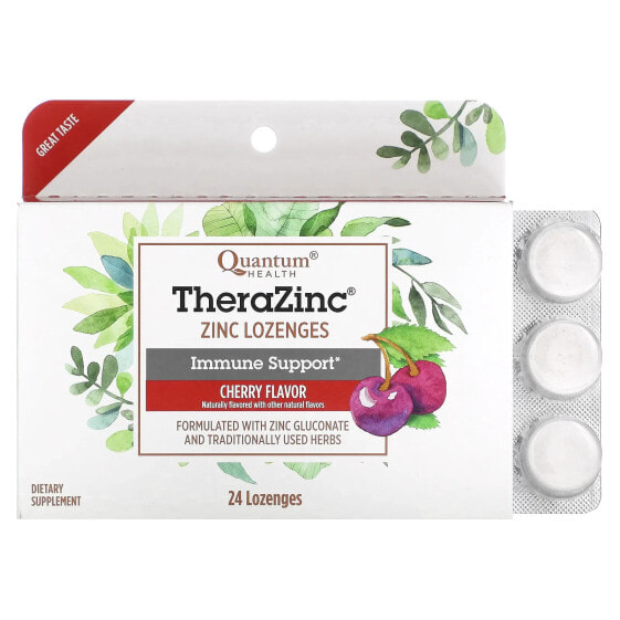 Продукт для здоровья Quantum Health TheraZinc, Укрепление иммунитета, Вишневые леденцы, 24 шт