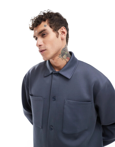 ASOS DESIGN oversized scuba jacket in charcoal