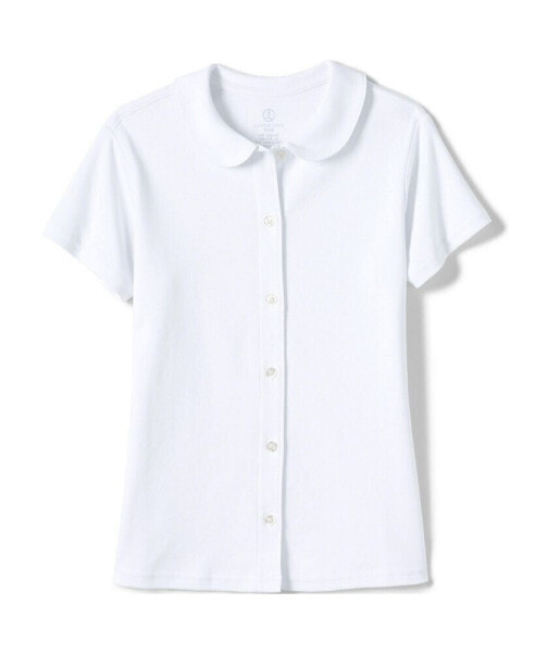 Girls School Uniform Short Sleeve Button Front Peter Pan Collar Knit Shirt