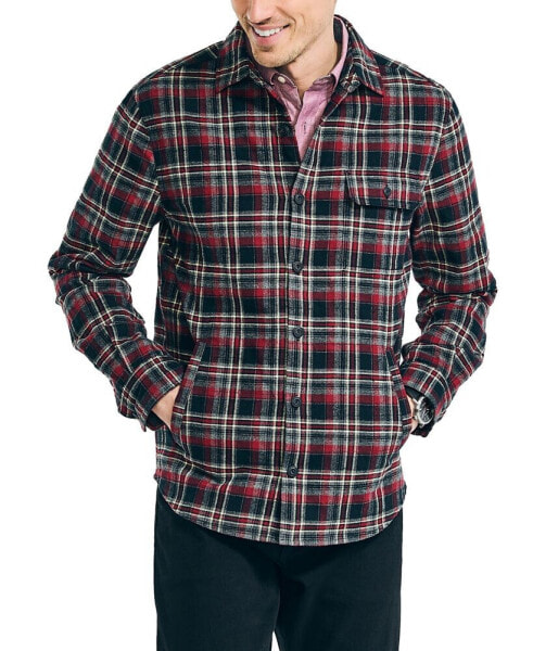 Men's Cotton Plaid Flannel Quilted Shirt Jacket