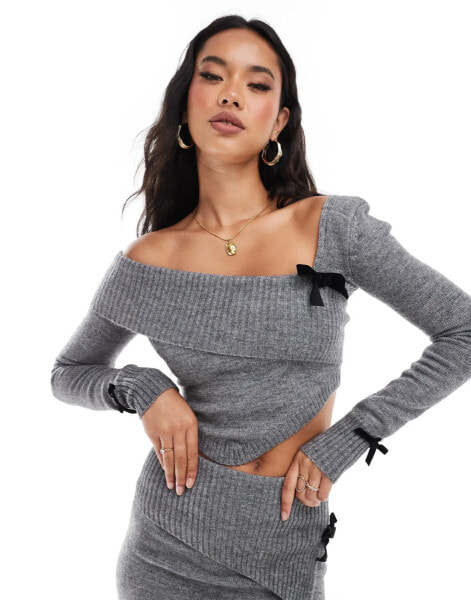 The Frolic asymmetric bow detail jumper co-ord in charcoal