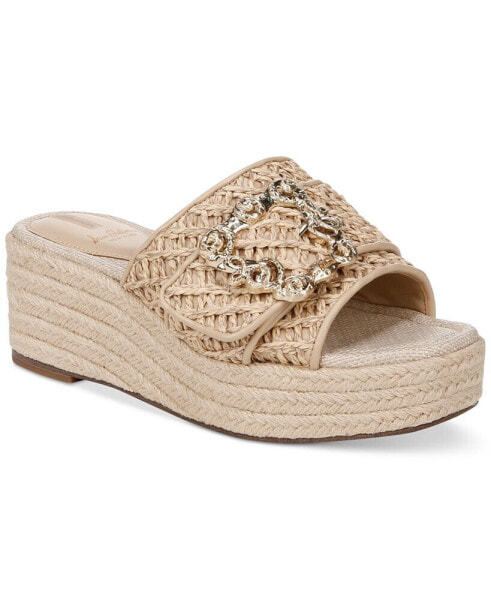 Women's Celia Raffia Buckle-Trim Wedge Sandals