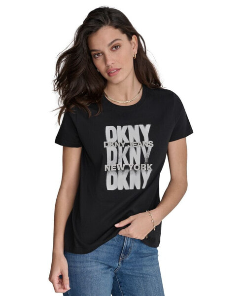 DKNY Women's Glitter Stencil Logo Graphic T-Shirt